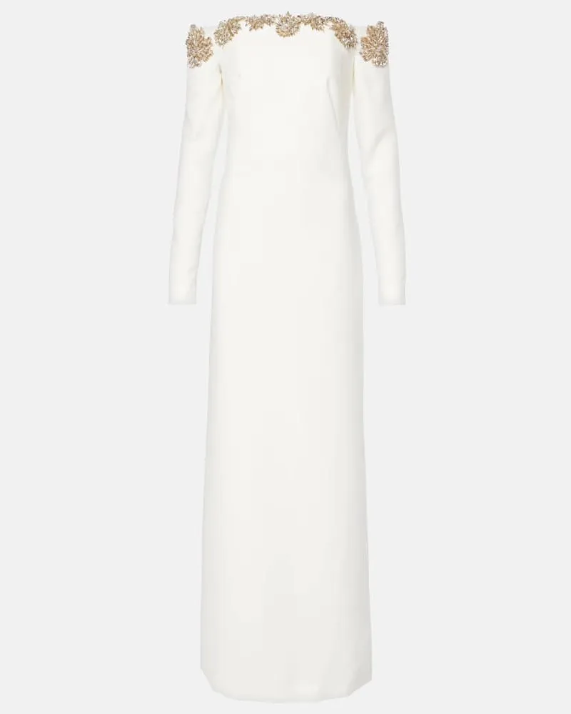 COSTARELLOS Verzierte Off-Shoulder-Robe Meline Weiß
