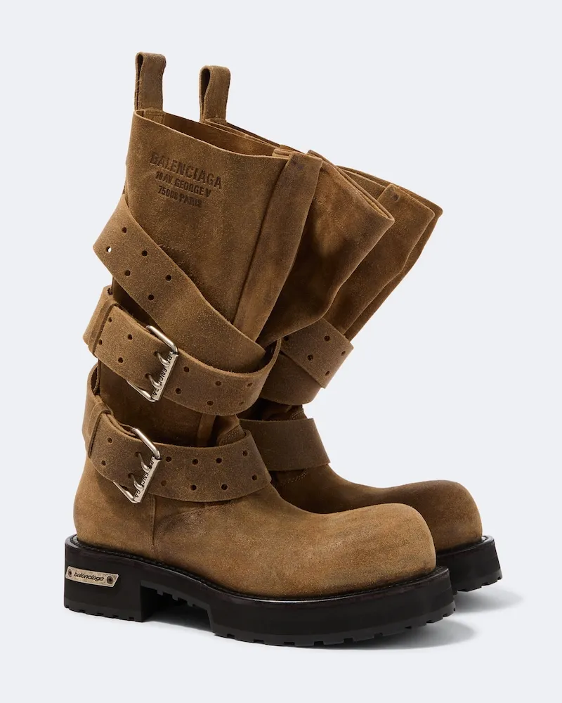 Balenciaga Bikerstiefel Venom aus Veloursleder Beige