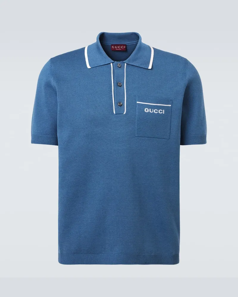 Gucci Polohemd aus Seide und Baumwolle Blau