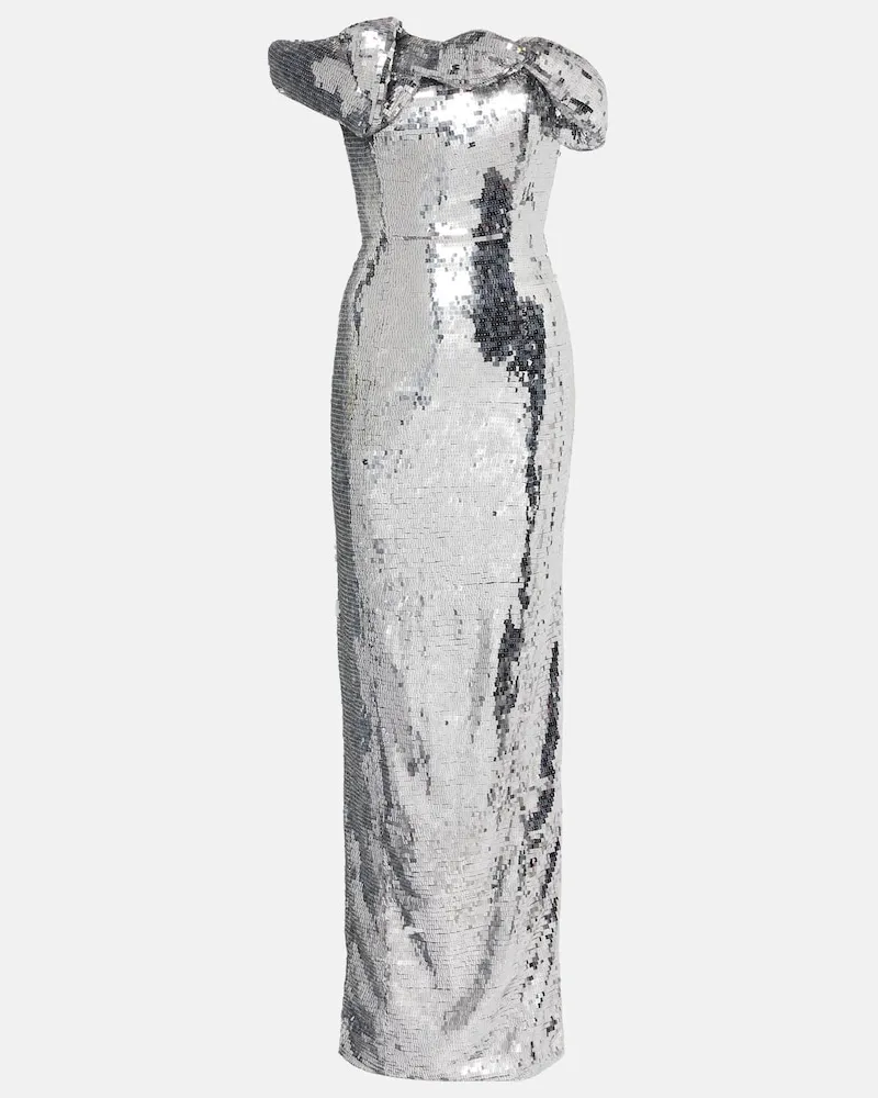 Rachel Gilbert One-Shoulder-Robe Tamzin mit Pailletten Silber