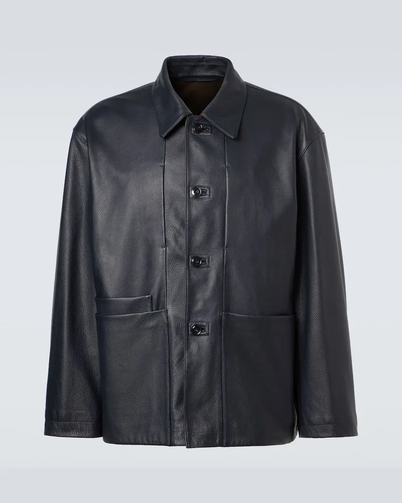 Christophe Lemaire Lederjacke Grau