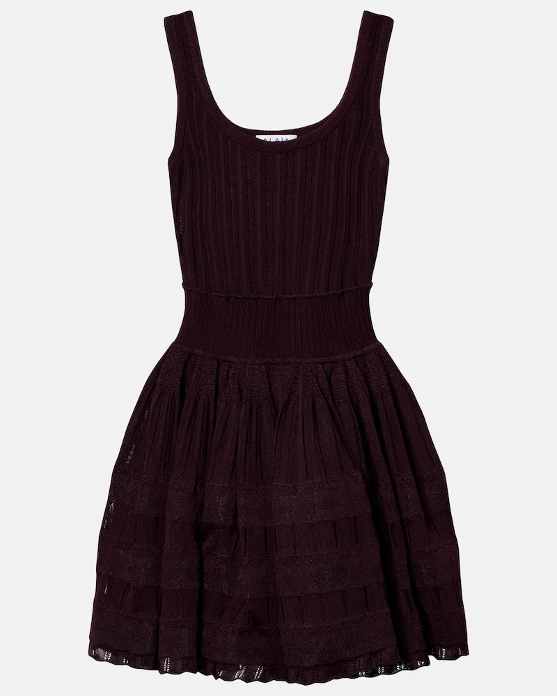 Alaïa Alaïa Minikleid aus Rippstrick Burgunderrot