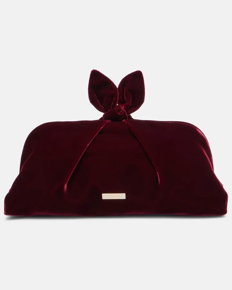 Aquazzura Clutch Bow Tie Small aus Samt Burgunderrot