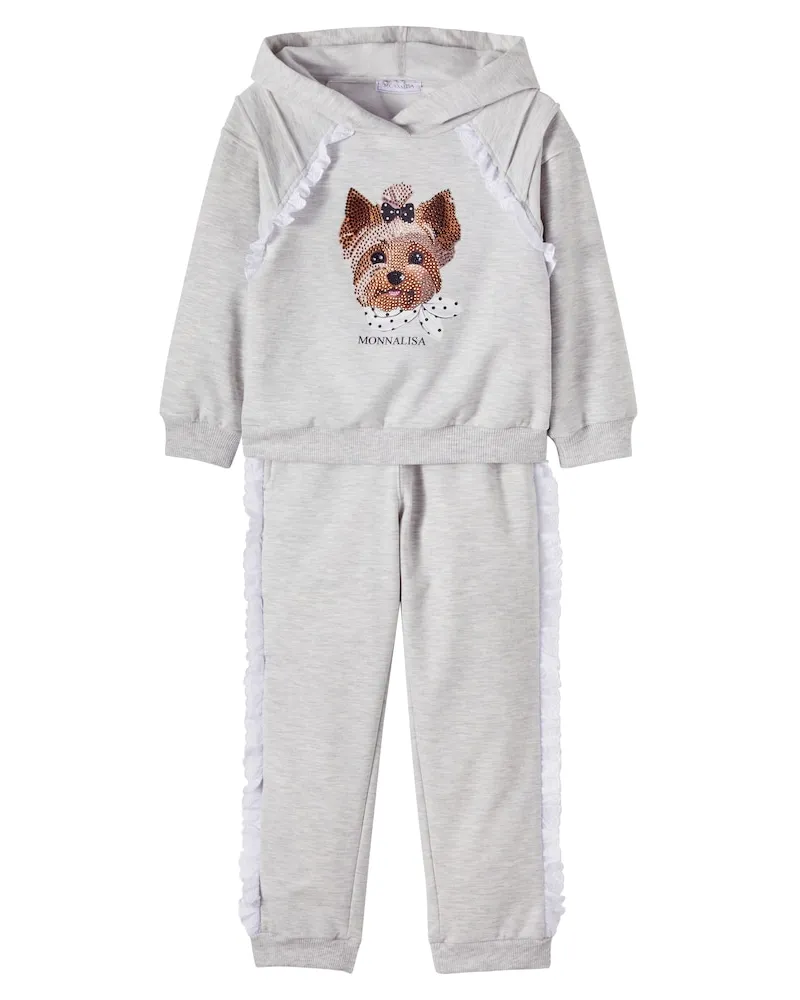 Monnalisa Set aus Hoodie und Jogginghose mit Kristallen Grau