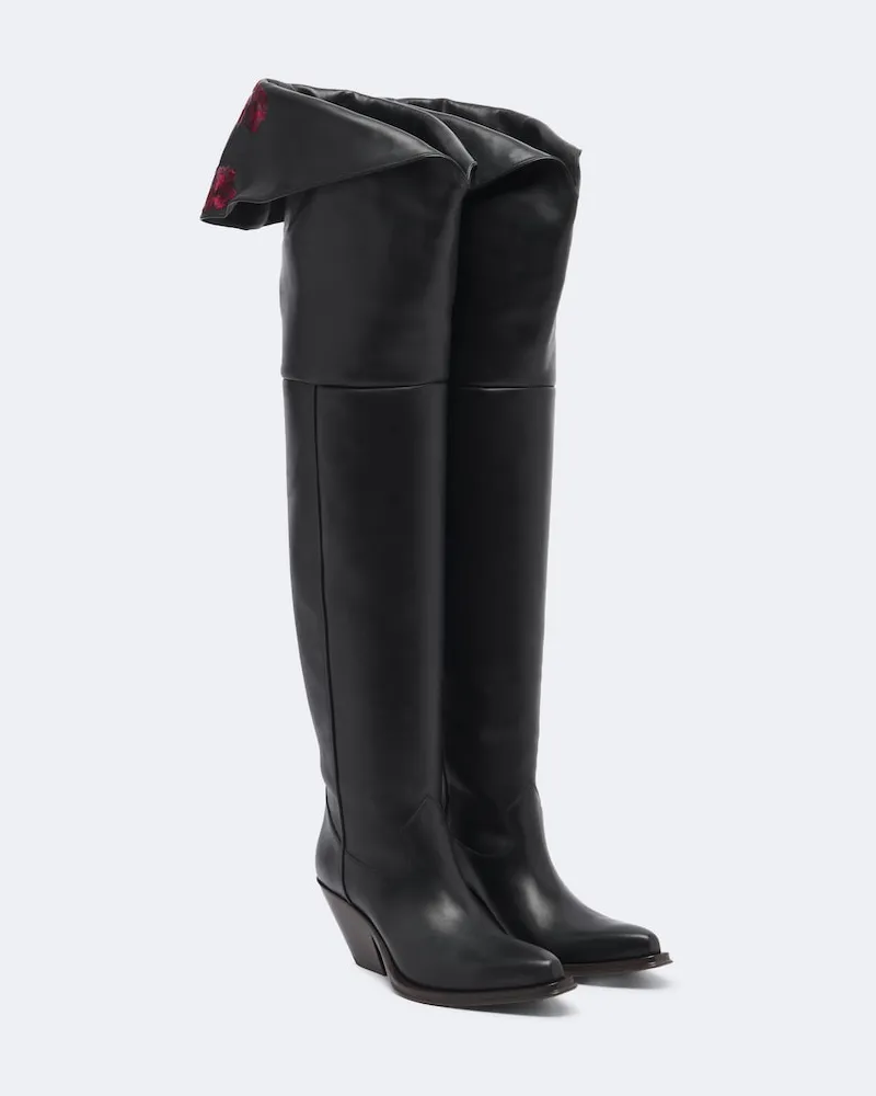 Chloé Chloé Bestickte Overknee-Stiefel Azelan aus Leder Schwarz