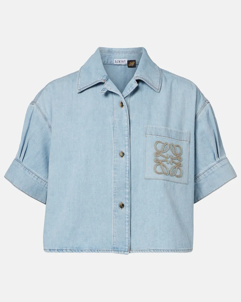 Loewe Paula's Ibiza Cropped-Jeanshemd Anagram Blau