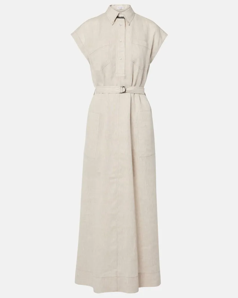 Brunello Cucinelli Maxikleid aus Leinen Beige