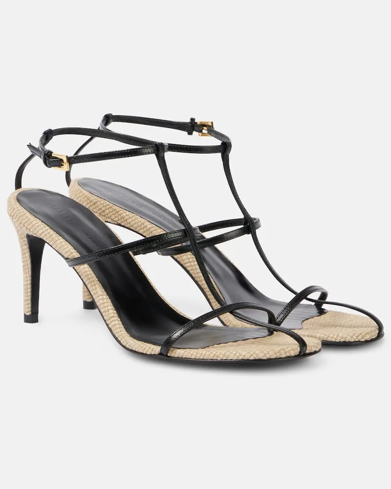 KHAITE Sandalen Cage 75 aus Leder mit Raffiabast Schwarz
