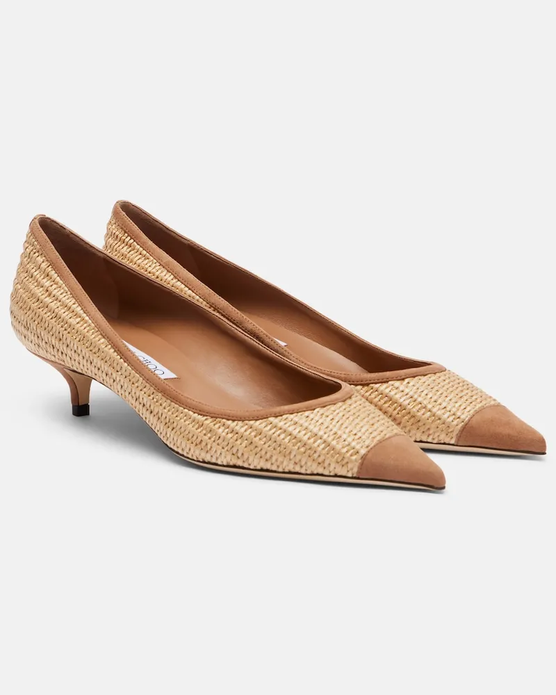 Jimmy Choo Pumps Amelia aus Raffiabast mit Veloursleder Beige