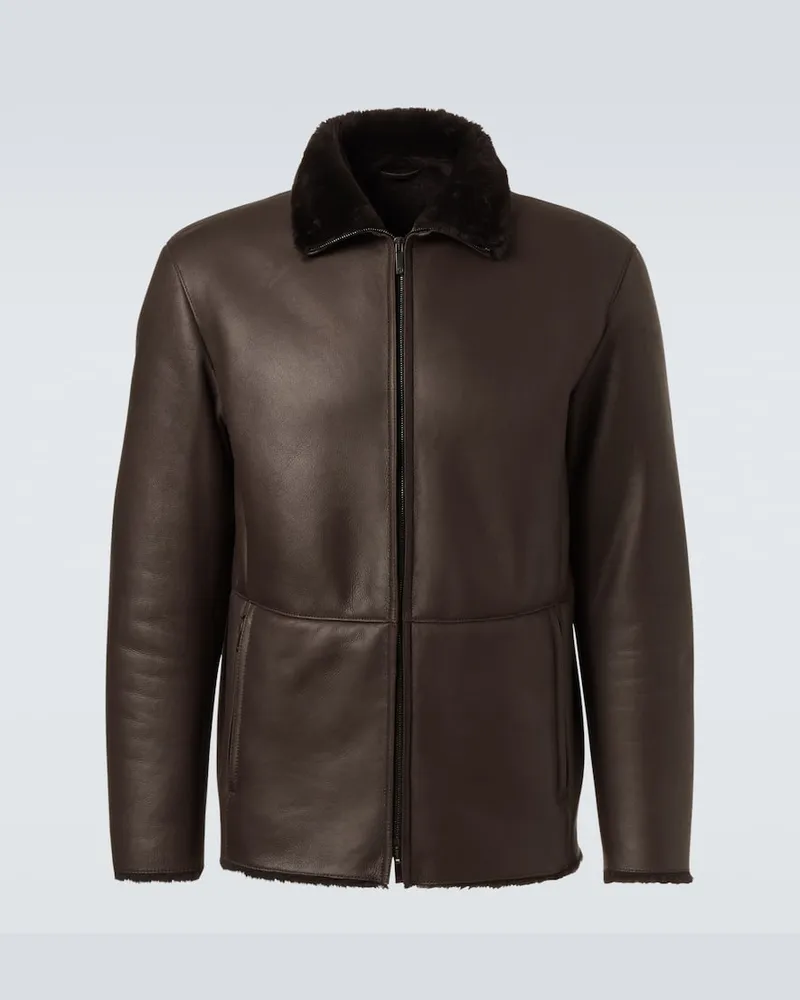 Giorgio Armani Lederjacke mit Shearlin Braun
