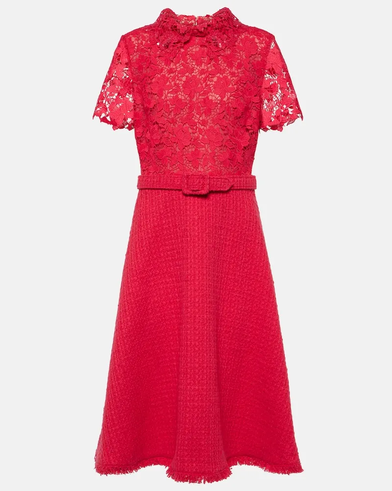 Oscar de la Renta Midikleid Gardenia aus Guipure-Spitze und Tweed Rosa