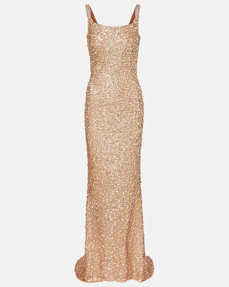 Jenny Packham Robe Lotus mit Pailletten und Kristallen Beige
