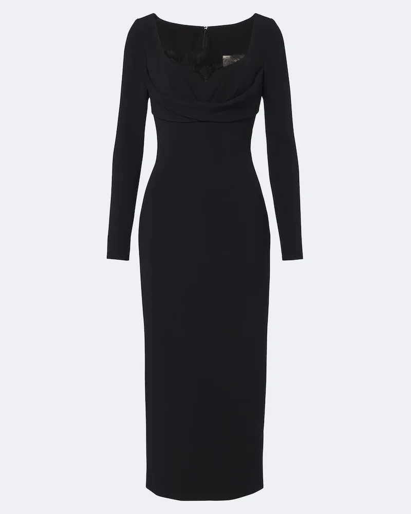 Elie Saab Midikleid aus Cady mit Spitze Schwarz