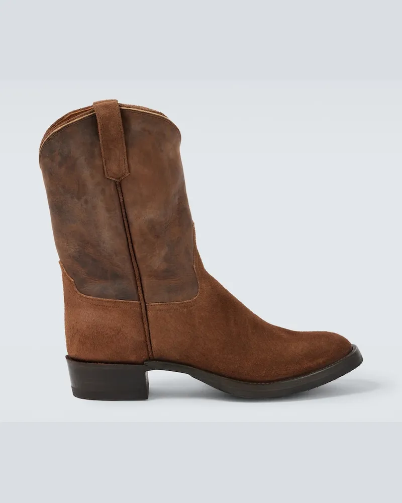 RRL Westernstiefel aus Veloursleder und Leder Braun
