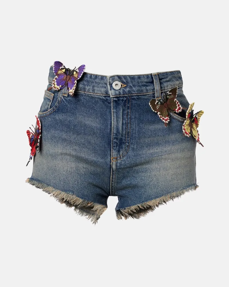 Blumarine Bestickte Jeansshorts Blau