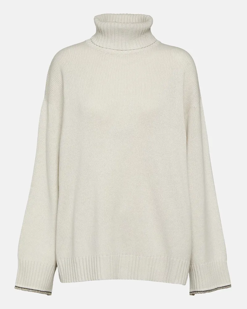 Brunello Cucinelli Rollkragenpullover aus Wolle, Kaschmir und Seide Weiß