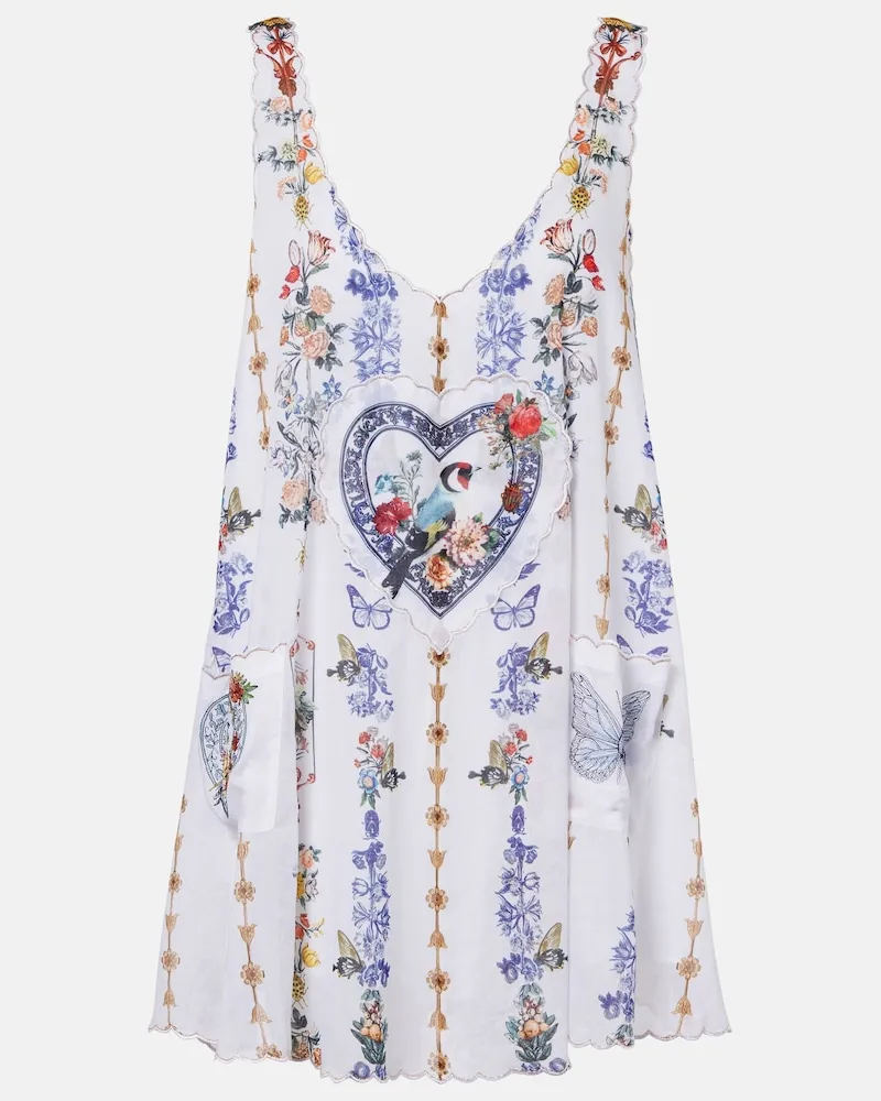 Camilla Bedrucktes Minikleid aus Baumwolle Weiß