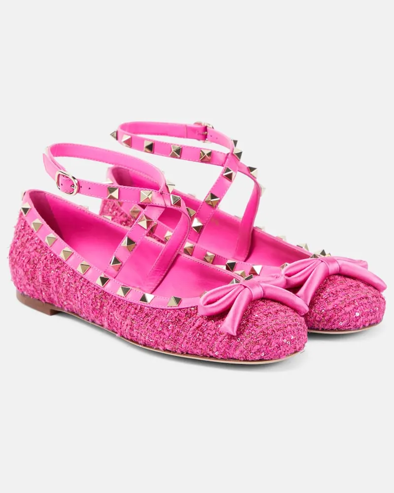 Valentino Garavani Ballerinas Rockstud aus Bouclé Rosa