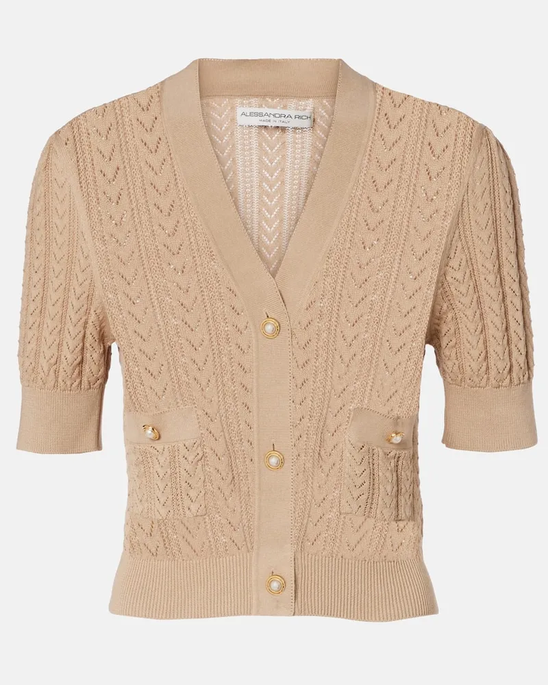 Alessandra Rich Cardigan aus Pointelle-Strick Beige