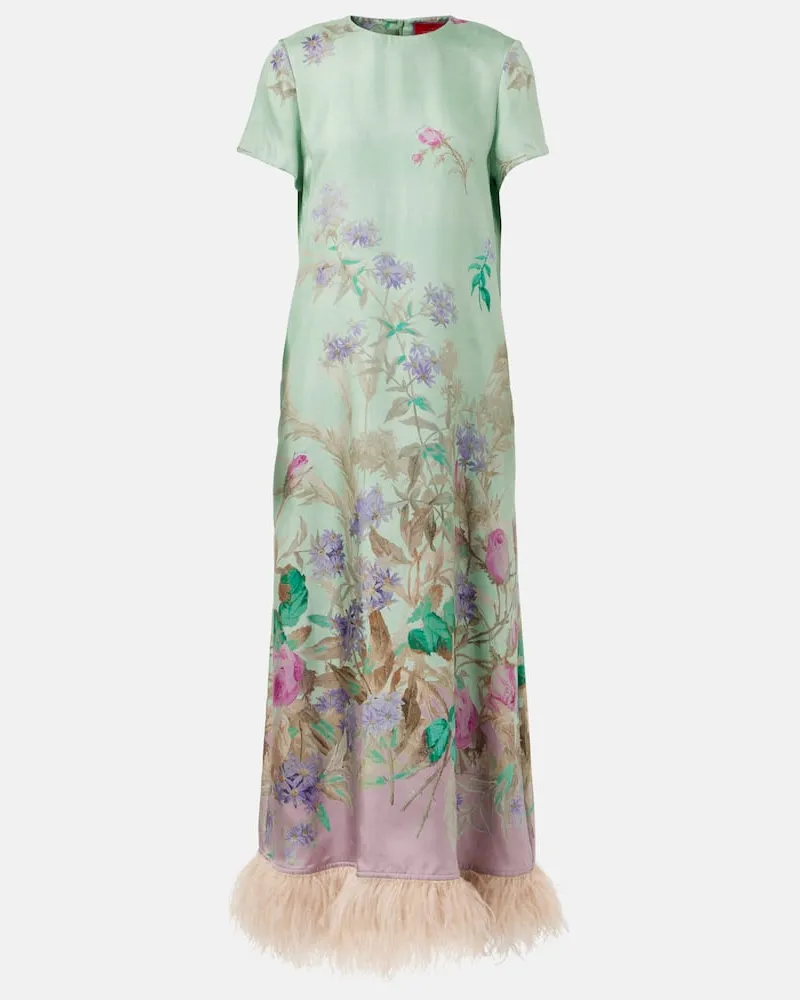 La DoubleJ Maxikleid Swing aus Seide mit Federn Grün