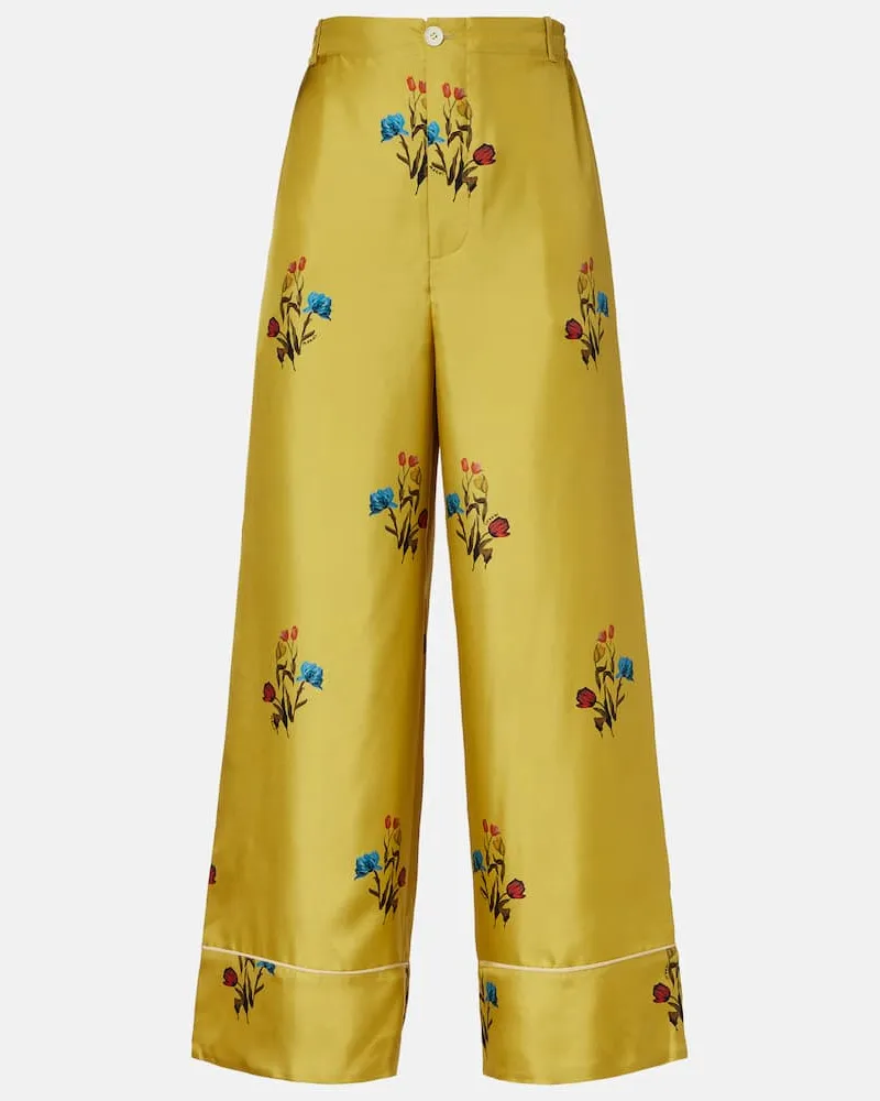 Marni Weite Hose aus Seidensatin Gelb