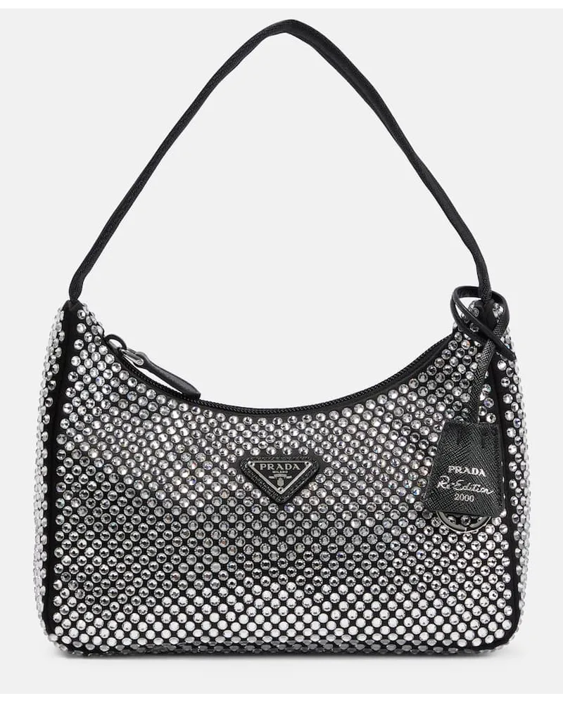Prada Kristallverzierte Schultertasche aus Satin Metallic