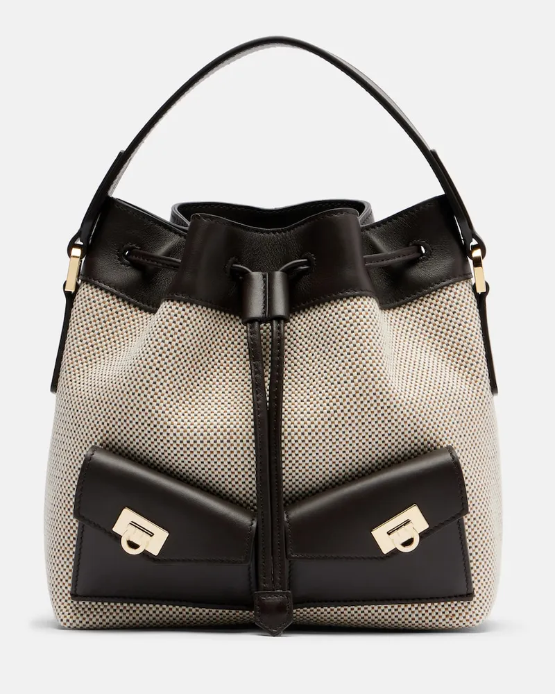 Ferragamo Bucket-Bag Harley Mini aus Canvas Braun