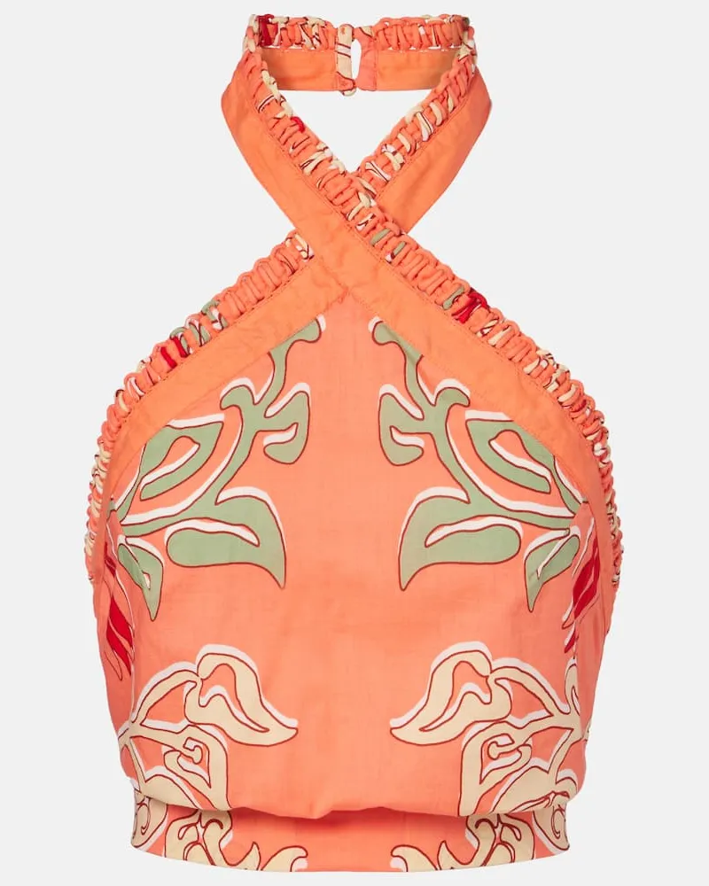 Poupette St Barth Bedrucktes Cropped-Top Suma aus Baumwolle Orange