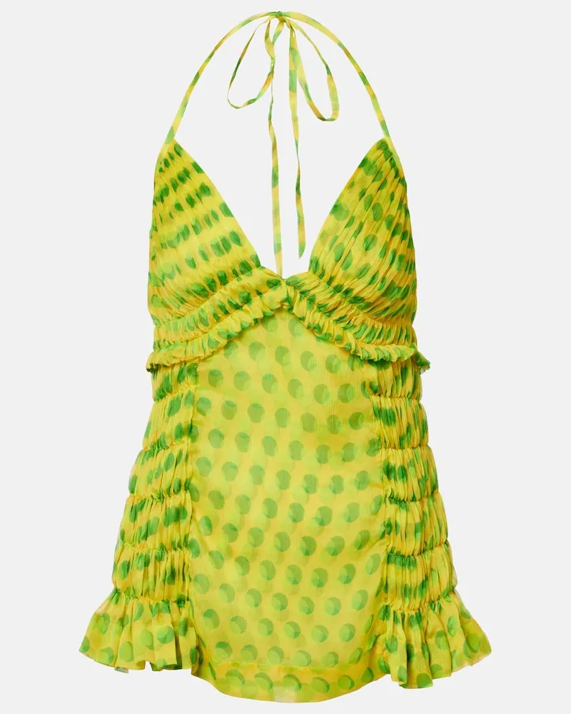 Dries van Noten Top aus Seide mit Polka-Dots Gelb