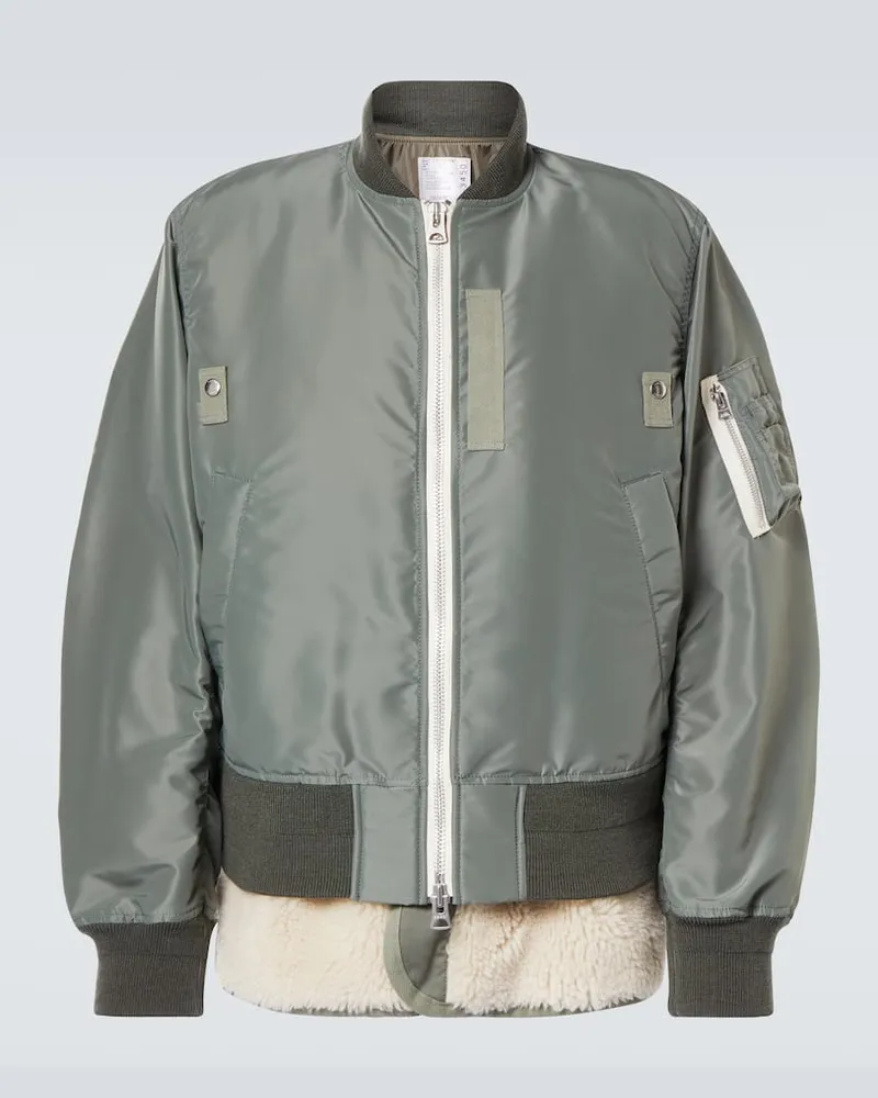 Sacai Bomberjacke mit Faux Shearling Grün
