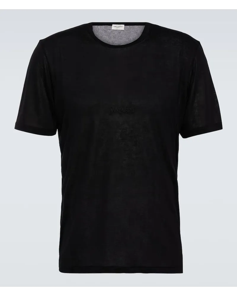 Saint Laurent Besticktes T-Shirt Schwarz
