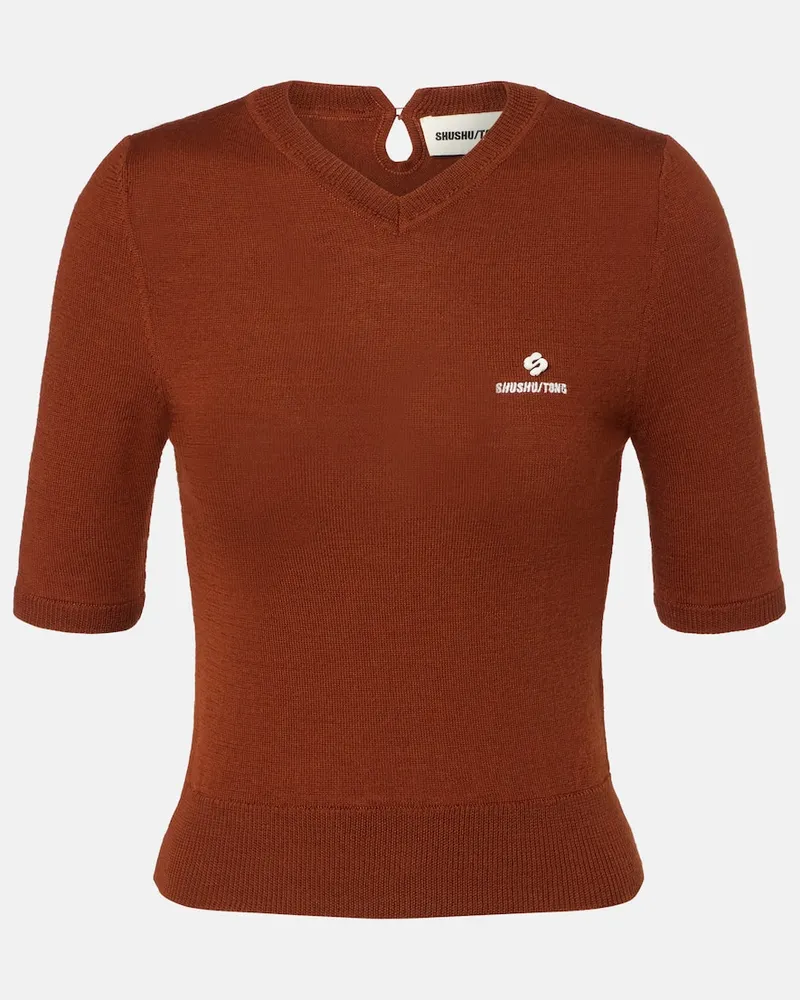 SHUSHU/TONG Top aus Woll-Strick Braun
