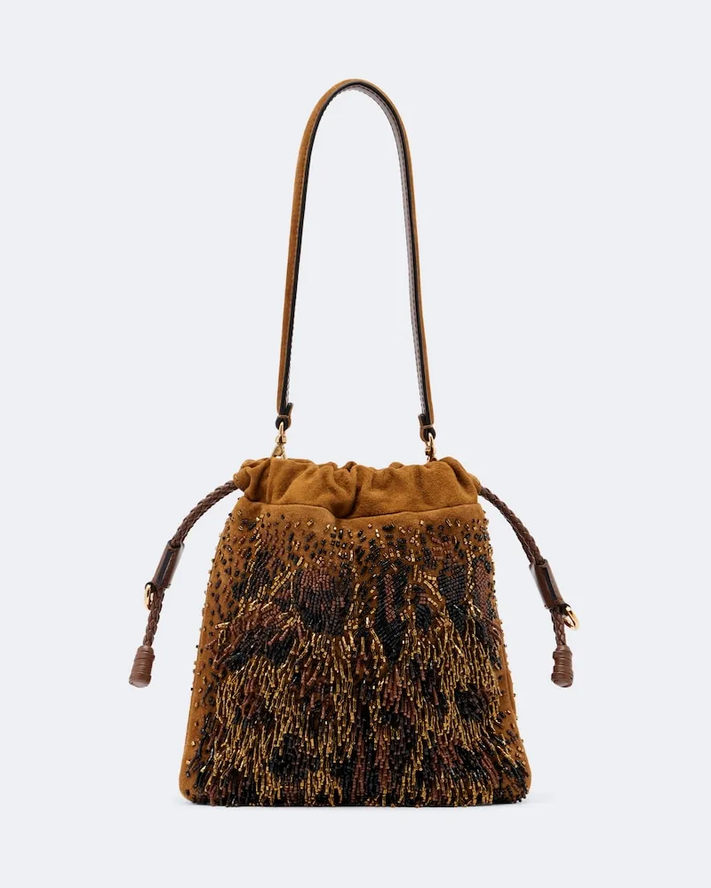 Etro Schultertasche Kalispera Mini mit Zierperlen Braun
