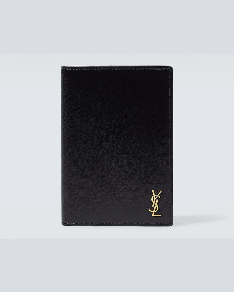 Saint Laurent Reisepass-Etui Tiny Cassandre aus Leder Schwarz