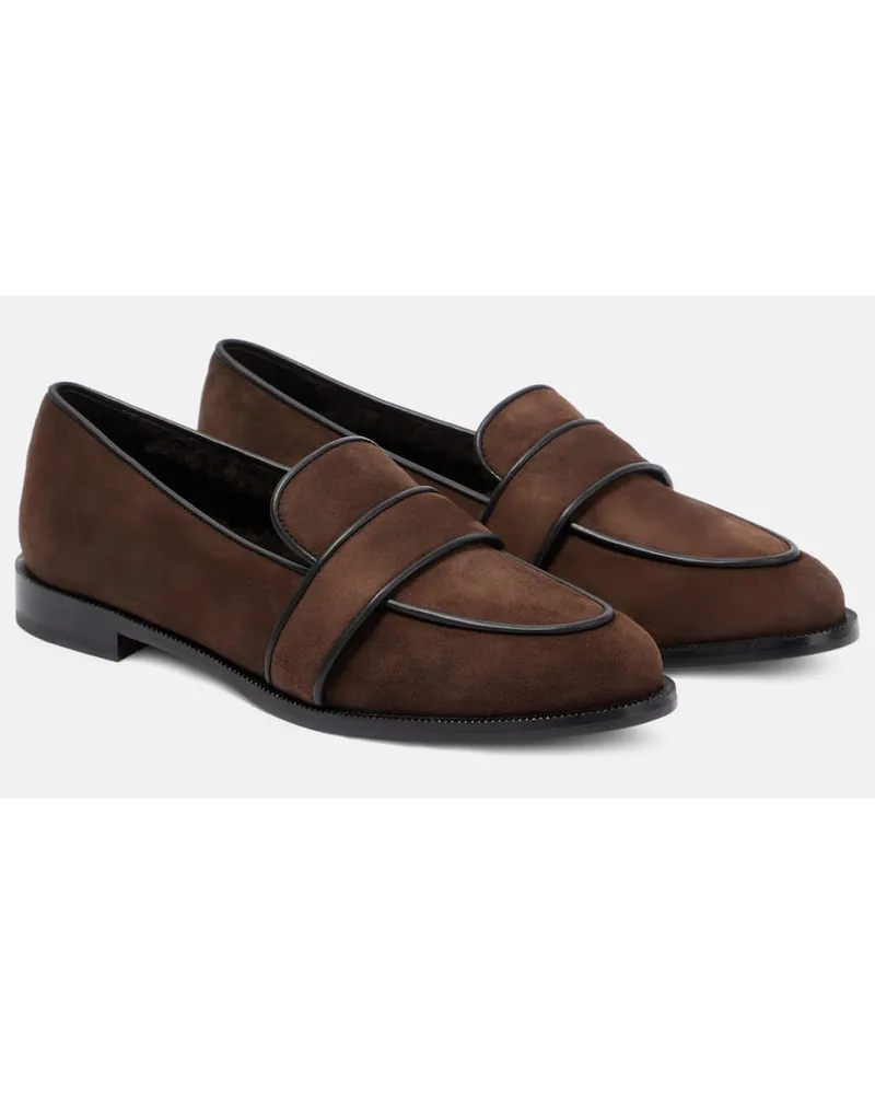 Aquazzura Loafers aus Veloursleder mit Shearling Braun