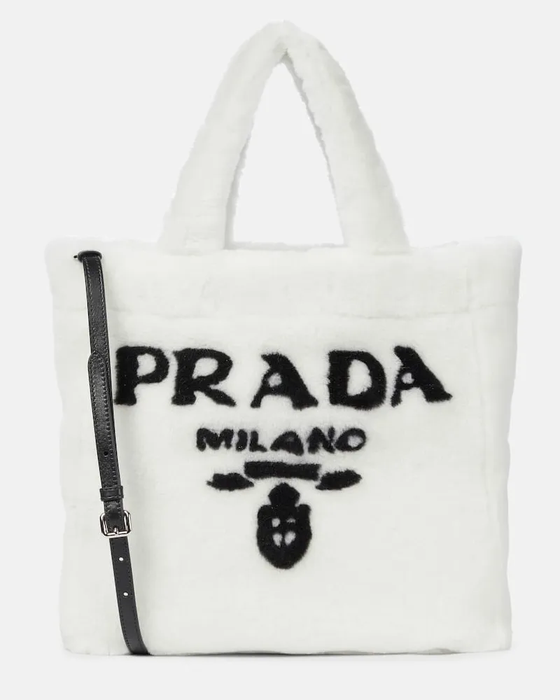 Prada Tote Medium aus Shearling Weiß