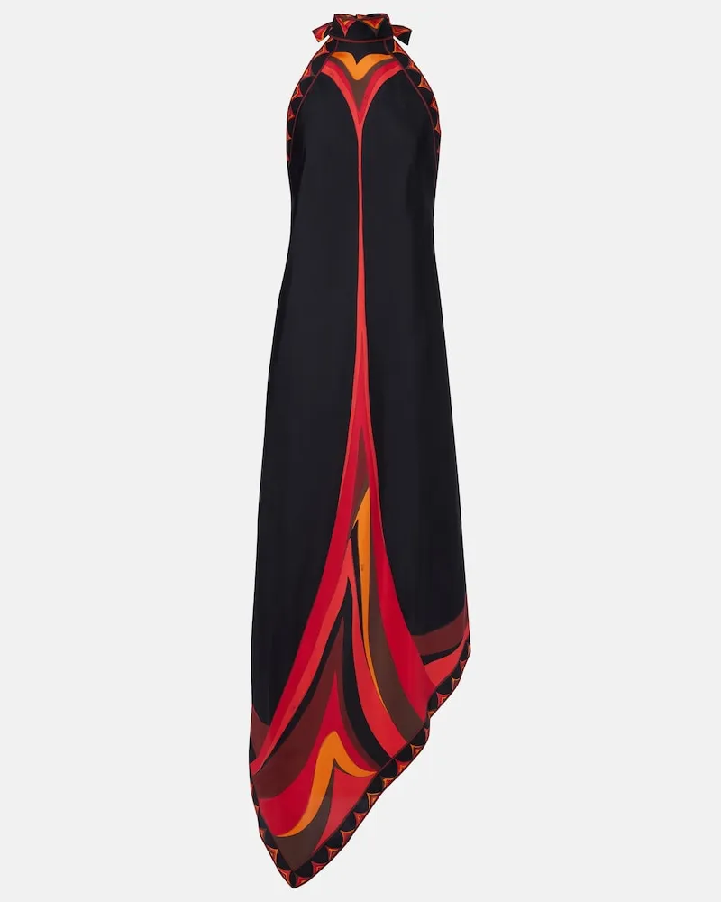 Emilio Pucci Midikleid Fari aus Seiden-Twill Schwarz