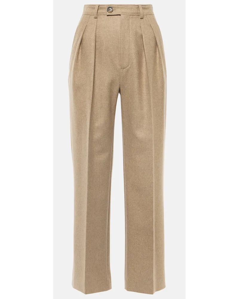 Loro Piana High-Rise-Hose aus Wolle und Kaschmir Beige