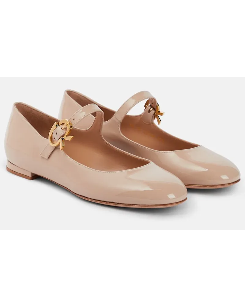 Gianvito Rossi Ballerinas Mary Ribbon aus Lackleder Nude
