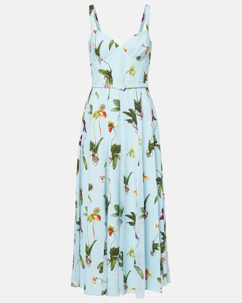 Oscar de la Renta Midikleid aus Cady Blau