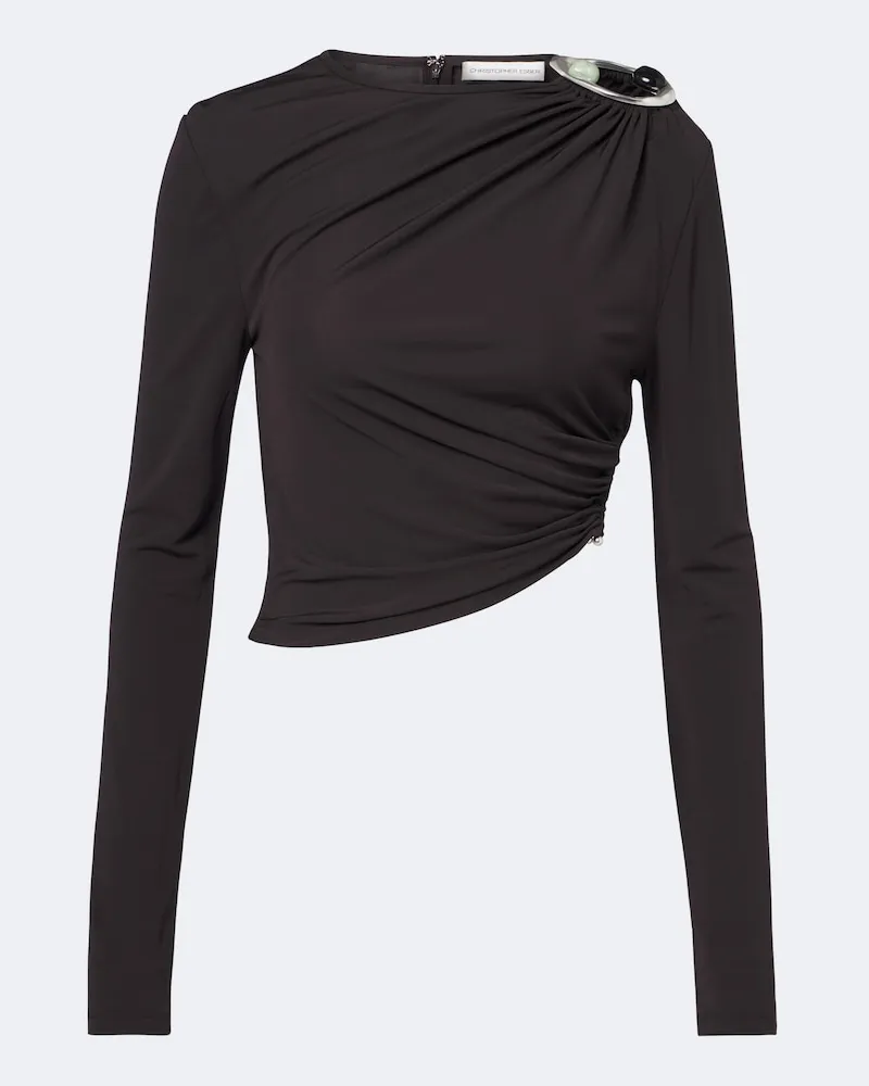 Christopher Esber Cropped Top Orica aus Jersey mit Kristallen Braun
