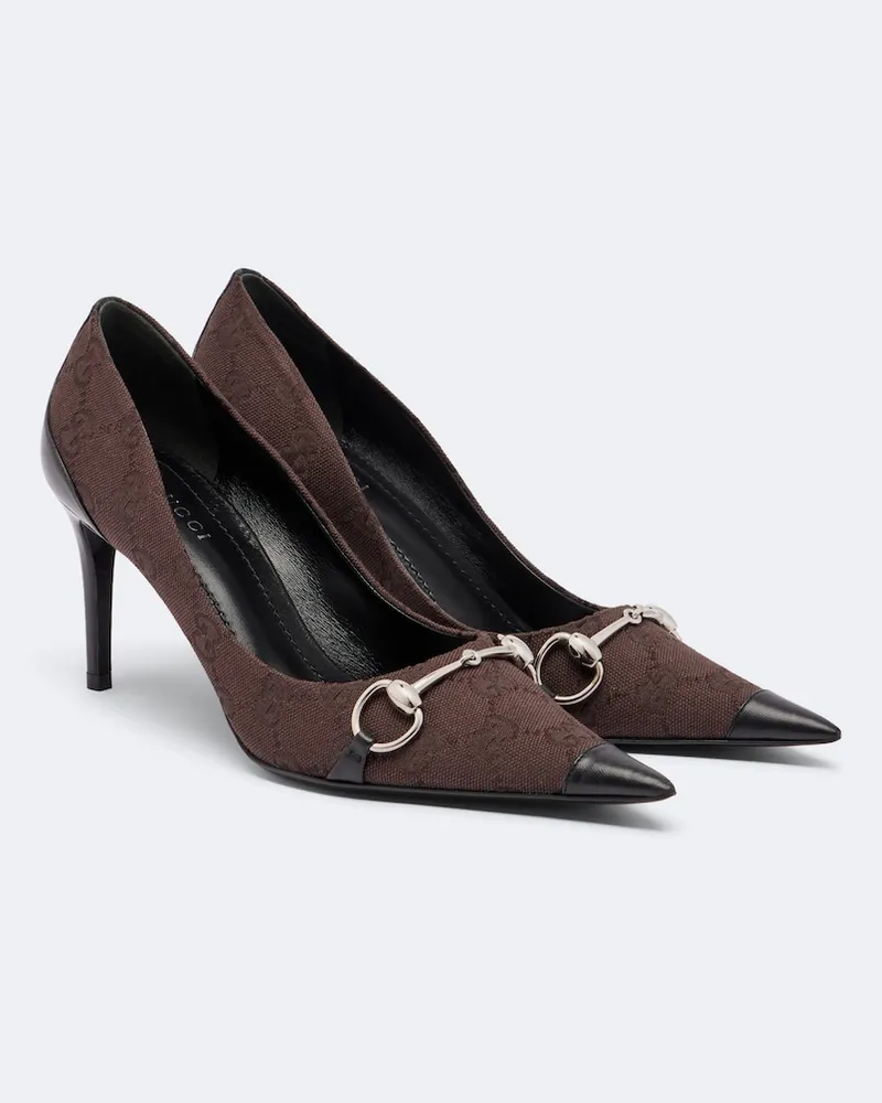 Gucci Pumps Donna aus GG-Canvas mit Leder Braun