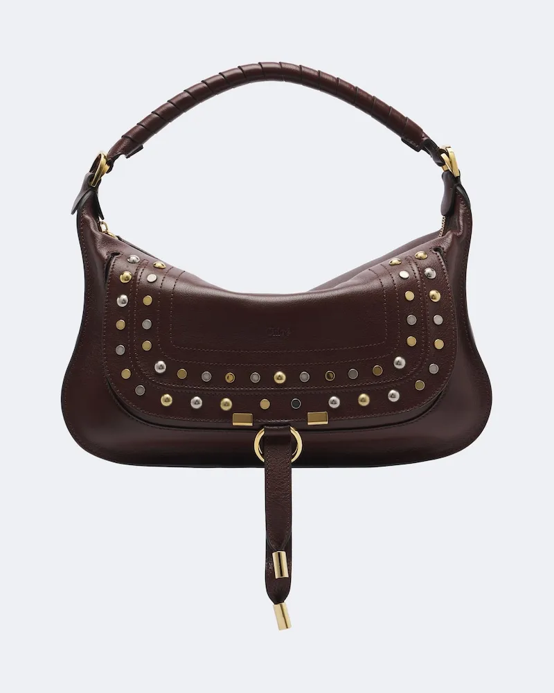 Chloé Chloé Verzierte Schultertasche Marcie Medium aus Leder Burgunderrot
