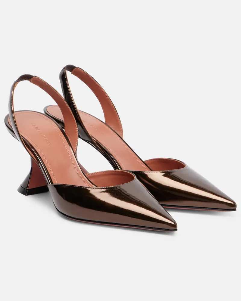 Amina Muaddi Slingback-Pumps Holli 70 aus Metallic-Leder Braun