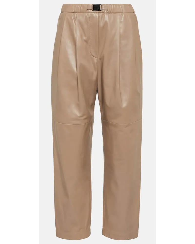 Brunello Cucinelli Mid-Rise-Hose aus Leder Pink