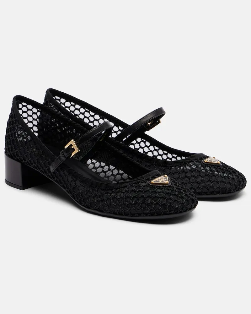 Prada Mary-Jane-Pumps aus Mesh mit Leder Schwarz