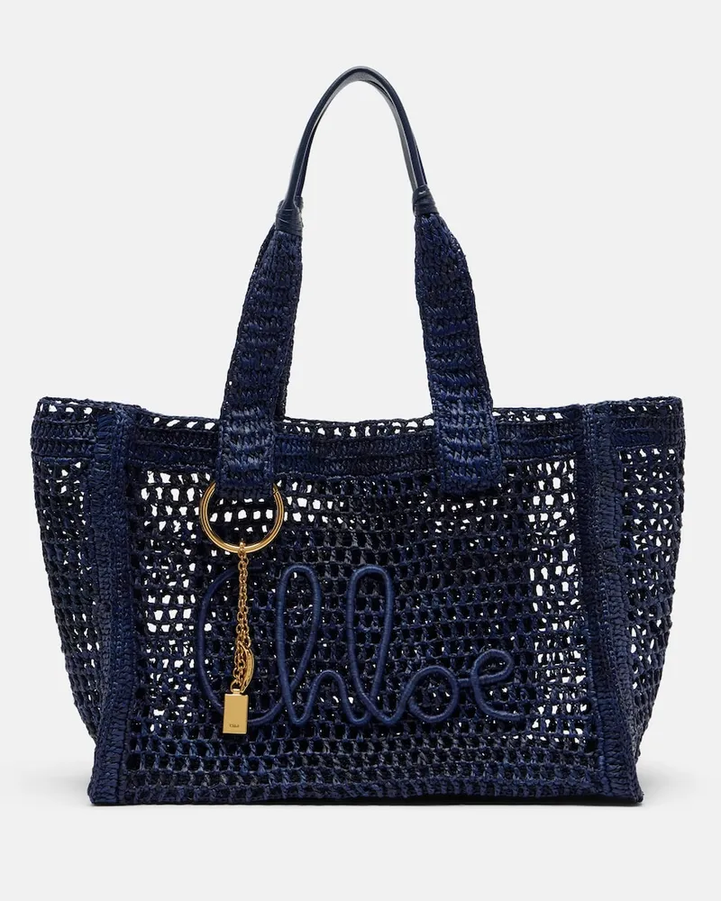 Chloé Chloé Tote Bag Summer Banana East-West aus Raffiabast Blau