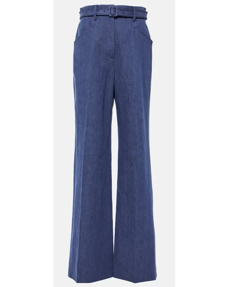 Gabriela Hearst Weite Hose Norman aus Baumwolle und Leinen Blau