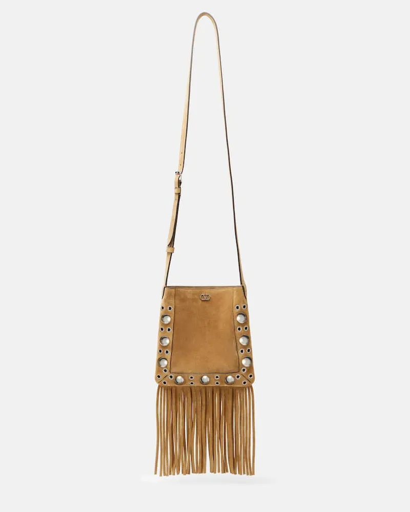 Valentino Garavani Schultertasche Nellcôte aus Veloursleder Braun
