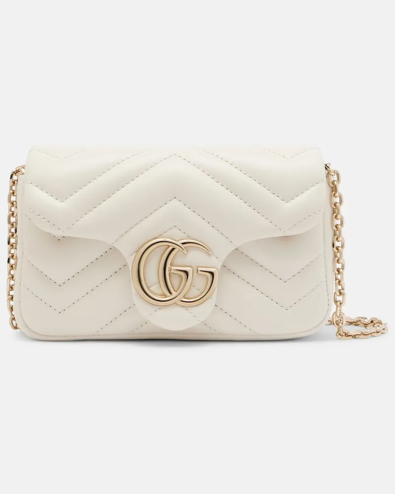 Gucci Schultertasche GG Marmont Mini aus Leder Weiß